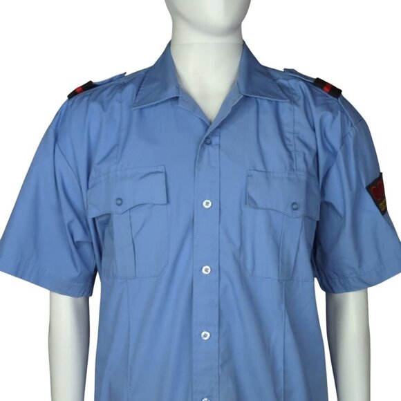 DutyPro Mens Blue Short Sleeve Uniform Shirt With Patches 65% Polyester 35% Cott - Picture 1 of 9